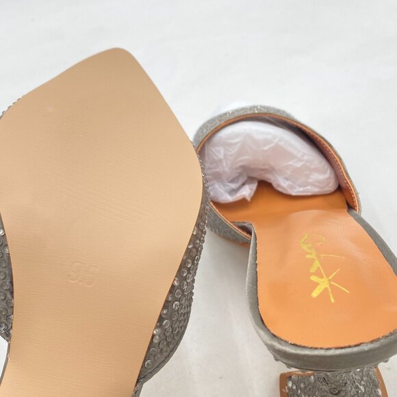 XYD Grey Trendy Open Pointed Toe High Heel Mules Slip-ons Crystal Sparkle Shoes - Picture 6 of 8